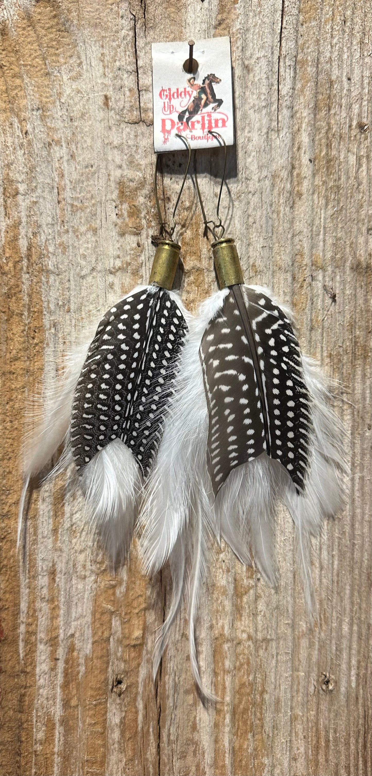 Black and White Bullet Feather Earrings