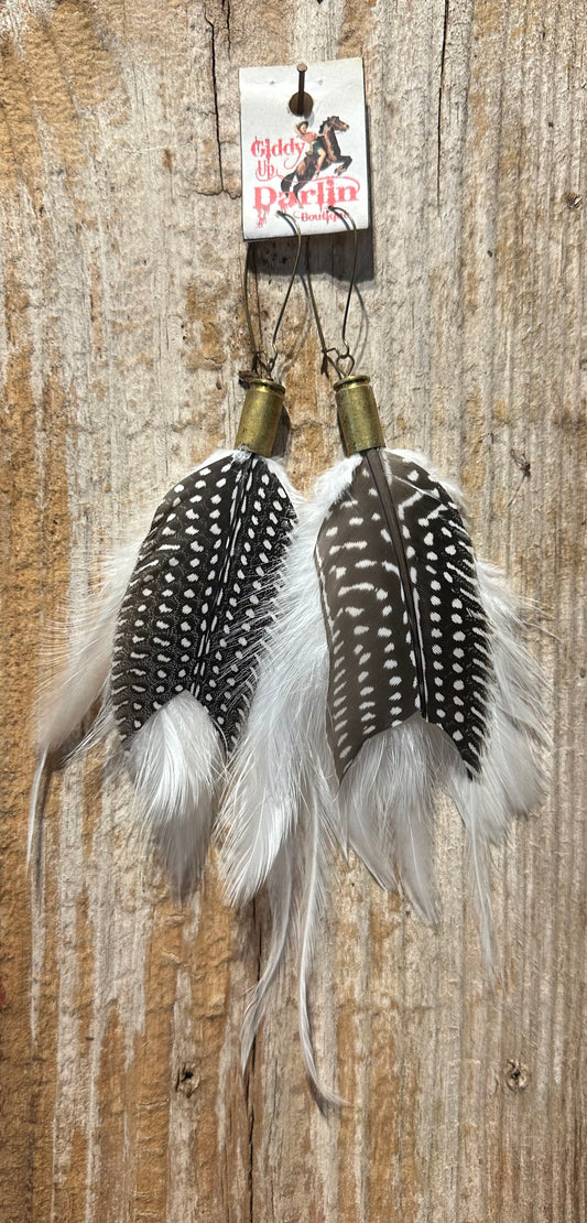 Black and White Bullet Feather Earrings