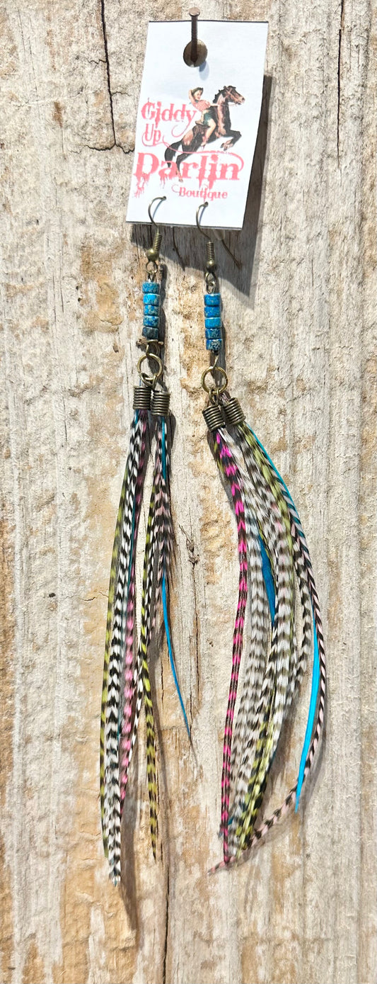 Multi Color Feather Teal Beads