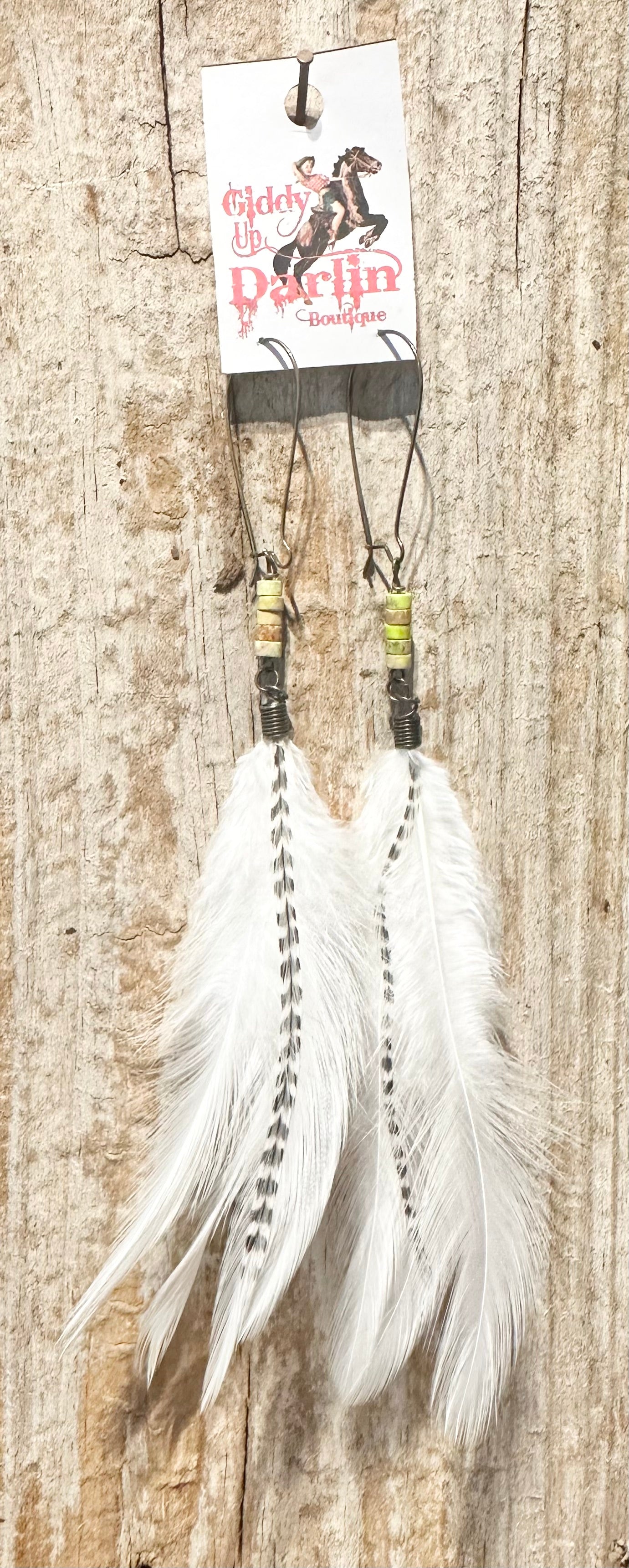 Yellow Beads White Feather