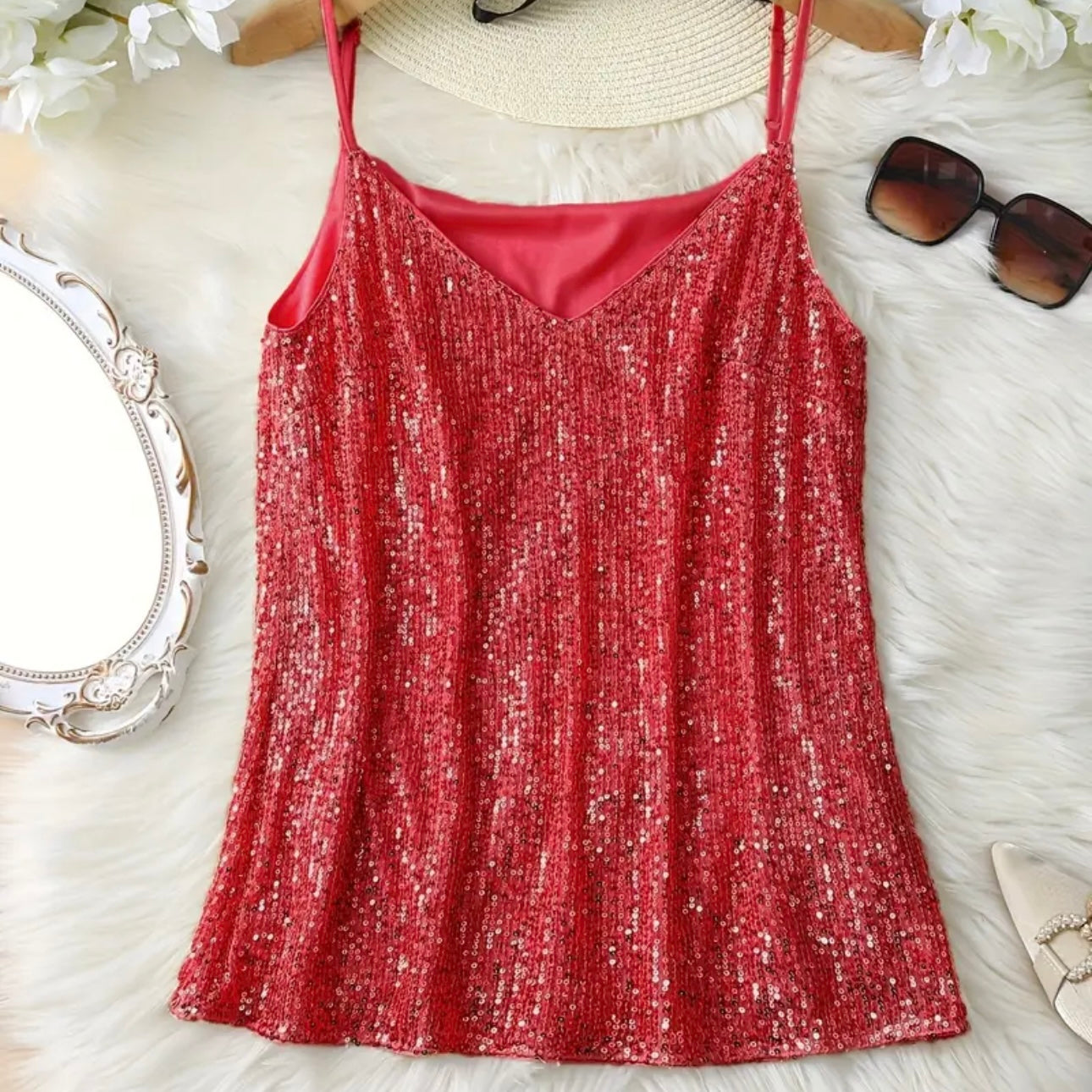 Red Sequin Tank Top