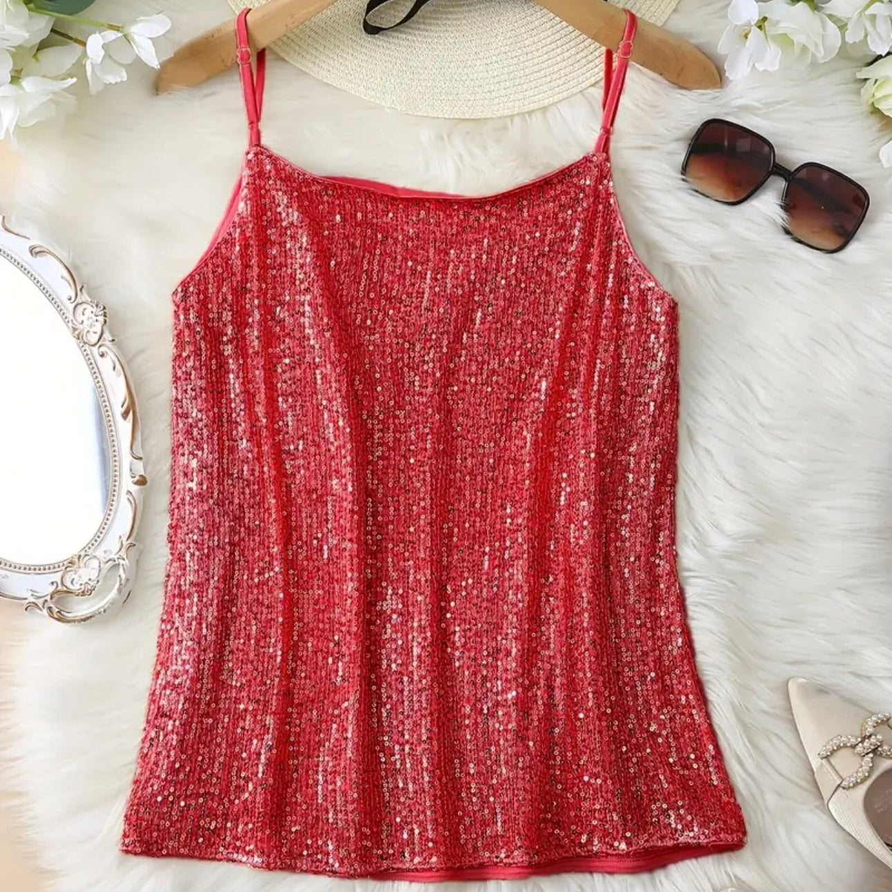 Red Sequin Tank Top