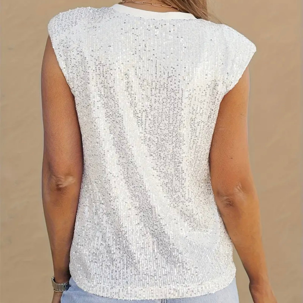 Sleeveless Sequin Top White