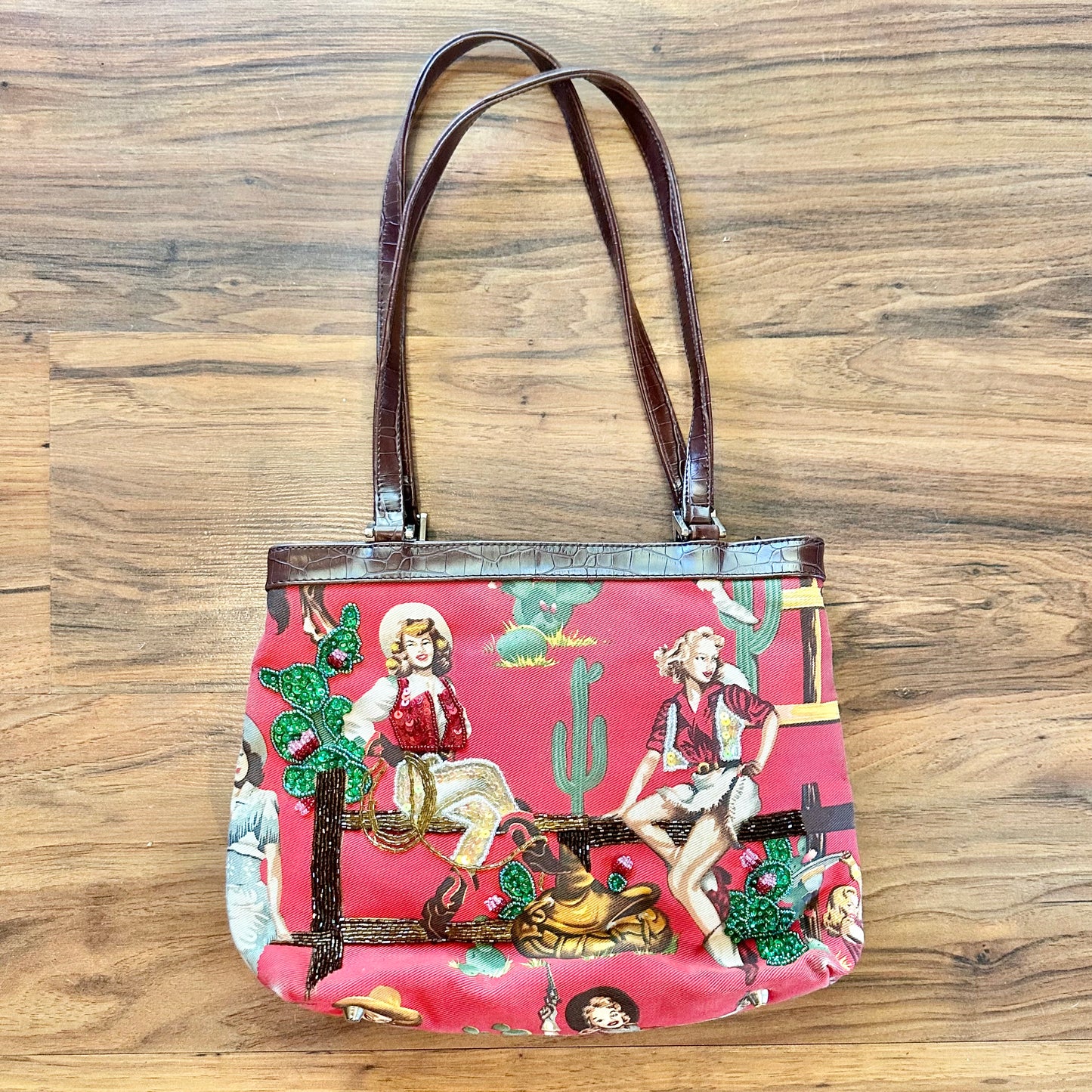 Red Retro Cowgirl Cactus Purse