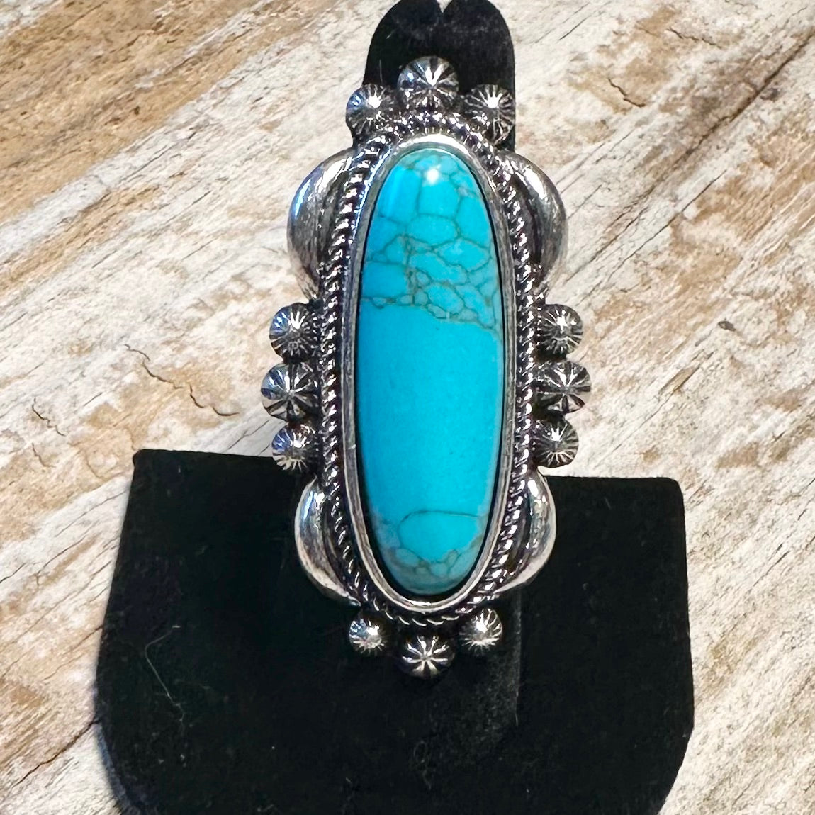 Long Turquoise Western Adjustable Ring