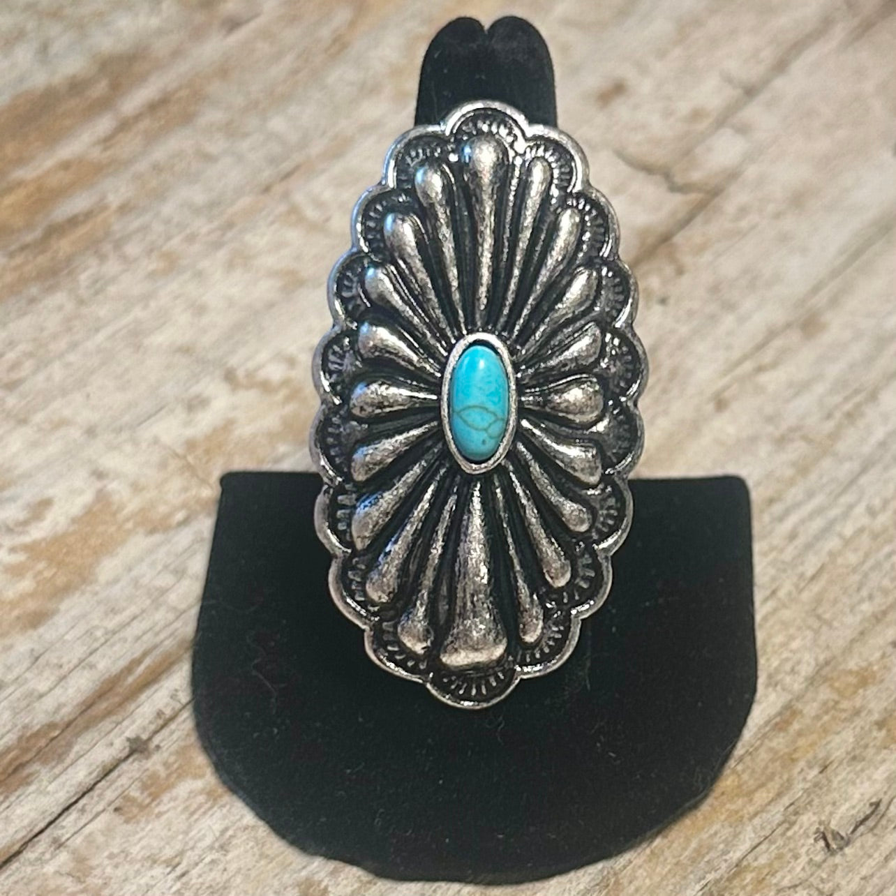 Large Silver and Turquoise Western Adjustable Ring