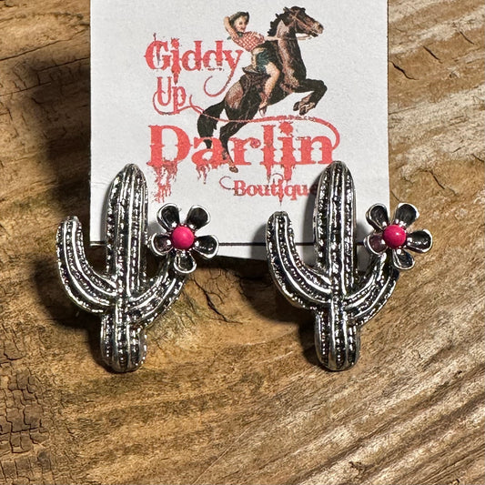 Pink Cactus Stud Earrings