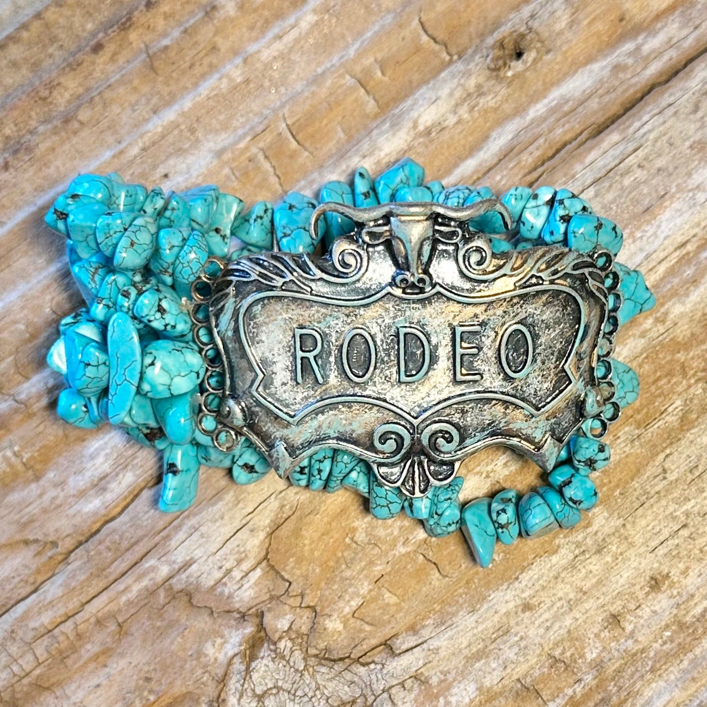 Rodeo Plate Turquoise Stone Elastic Bracelet