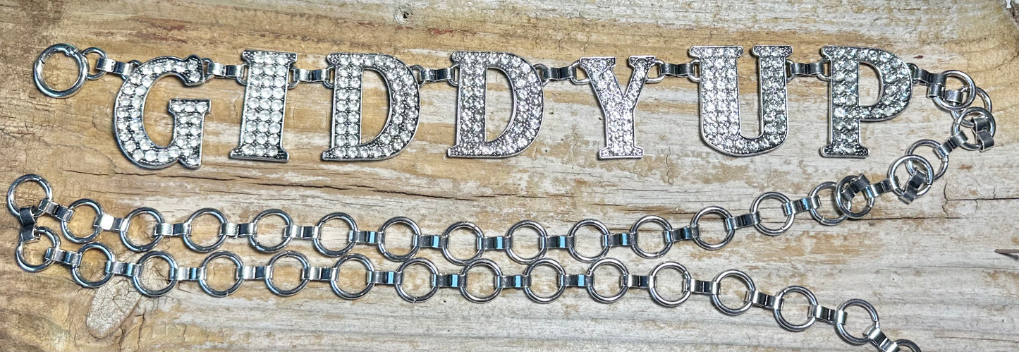 Silver Giddy Up Clear Metal Belt