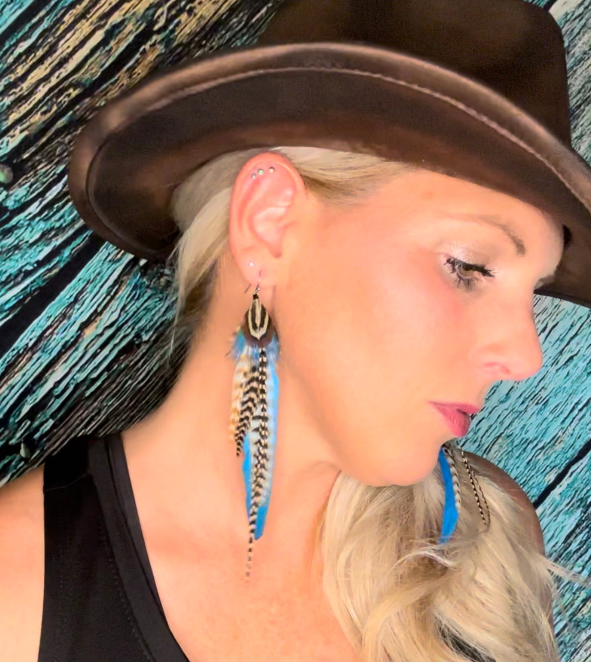 Pretty Blue Pheasant Feather Earrings