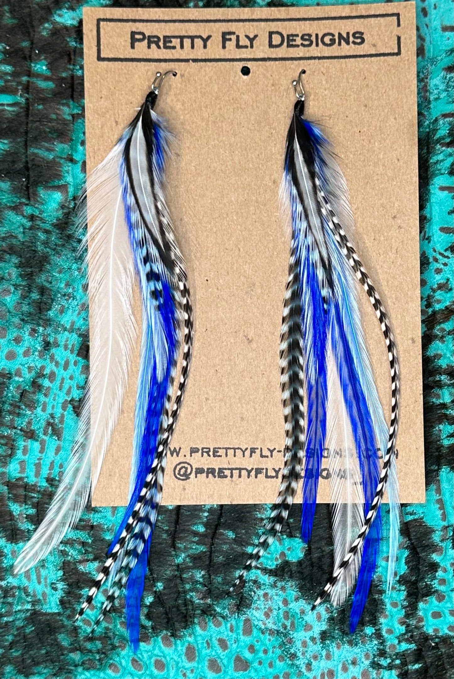 Thin Royal Blue Pheasant Feather Earrings