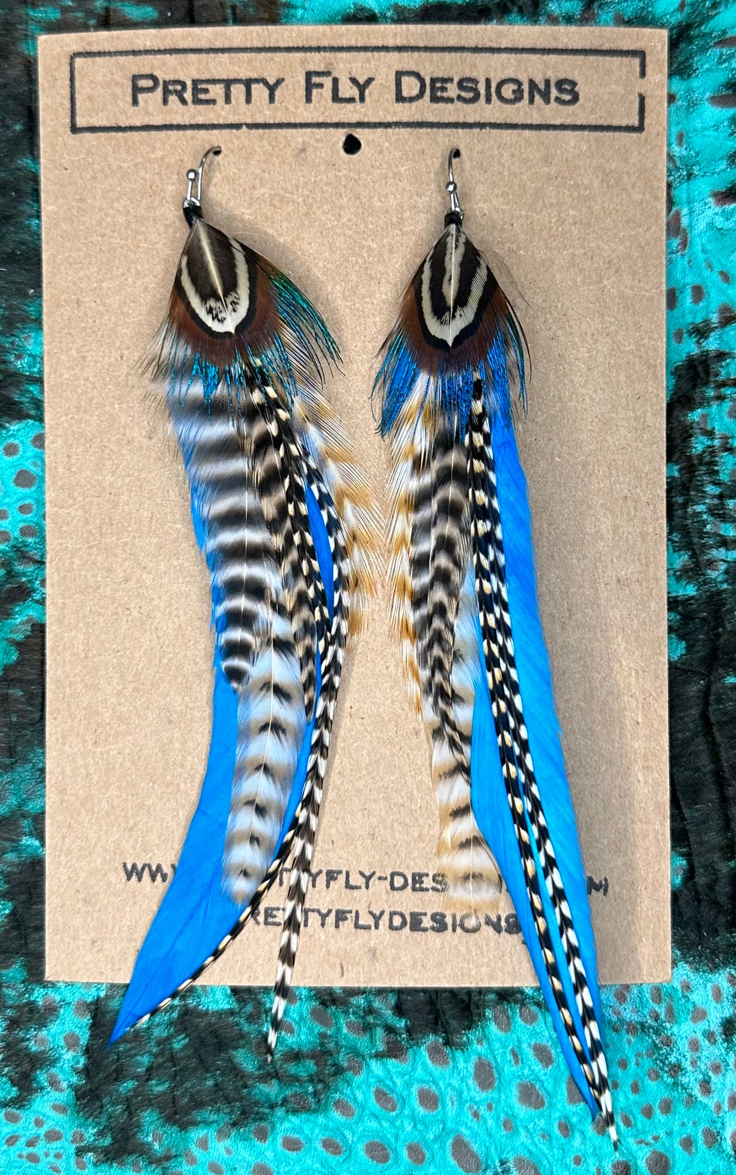 Pretty Blue Pheasant Feather Earrings