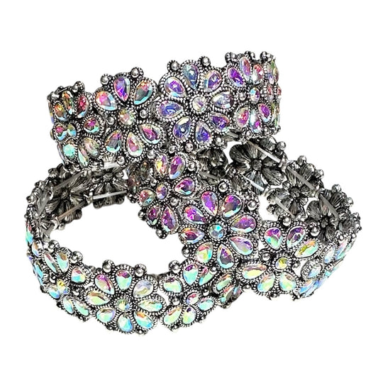 Flower Iridescent Stone Elastic Bracelet