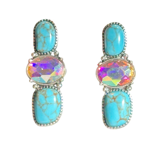 Turquoise and Iridescent Stud Earrings