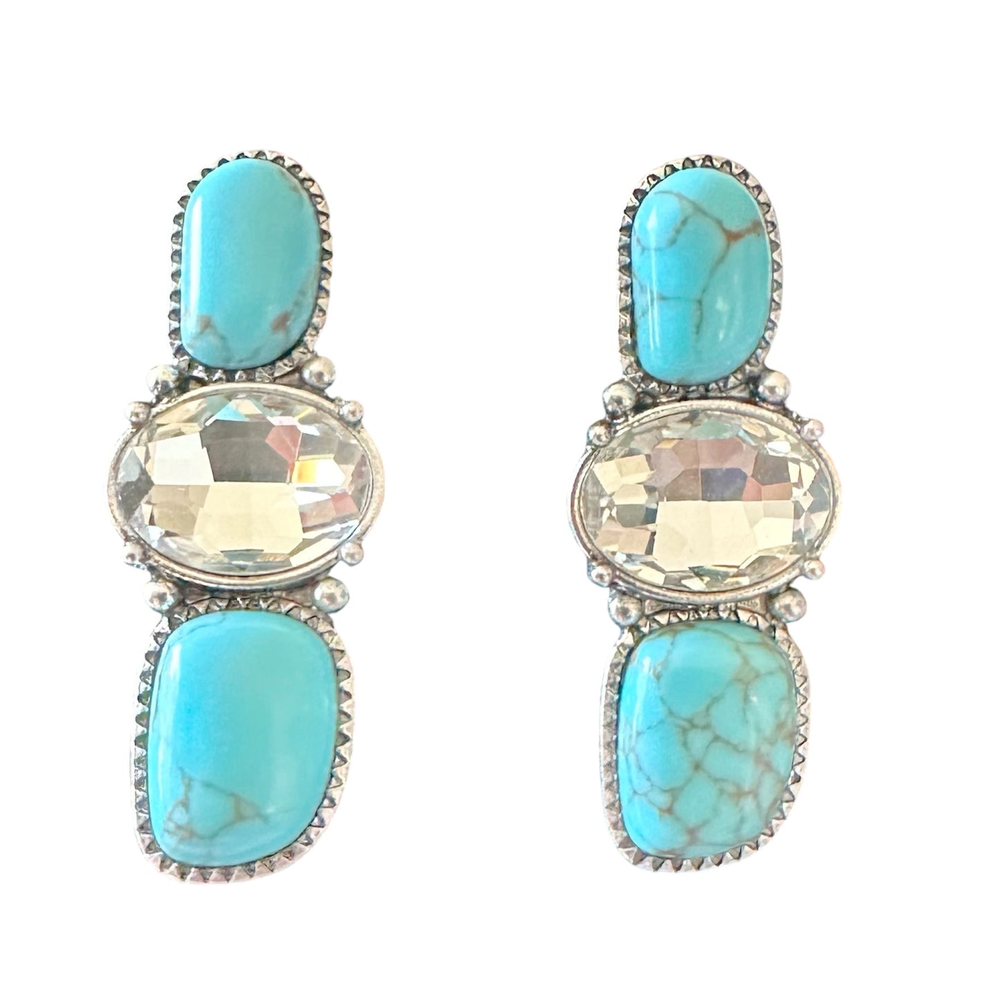 Turquoise and Clear Stud Earrings