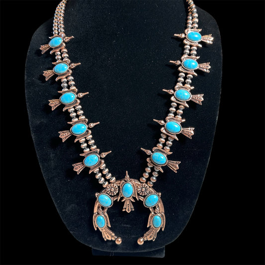 Lg Turquoise Bird Bronze Necklace