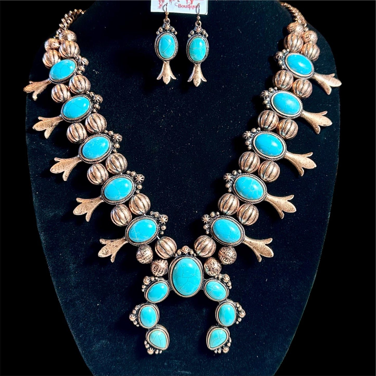 Heavy Lg Turquoise Bronze Necklace