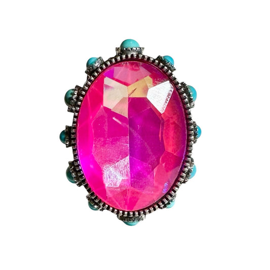 Hot Pink Turquoise Oval Elastic Ring