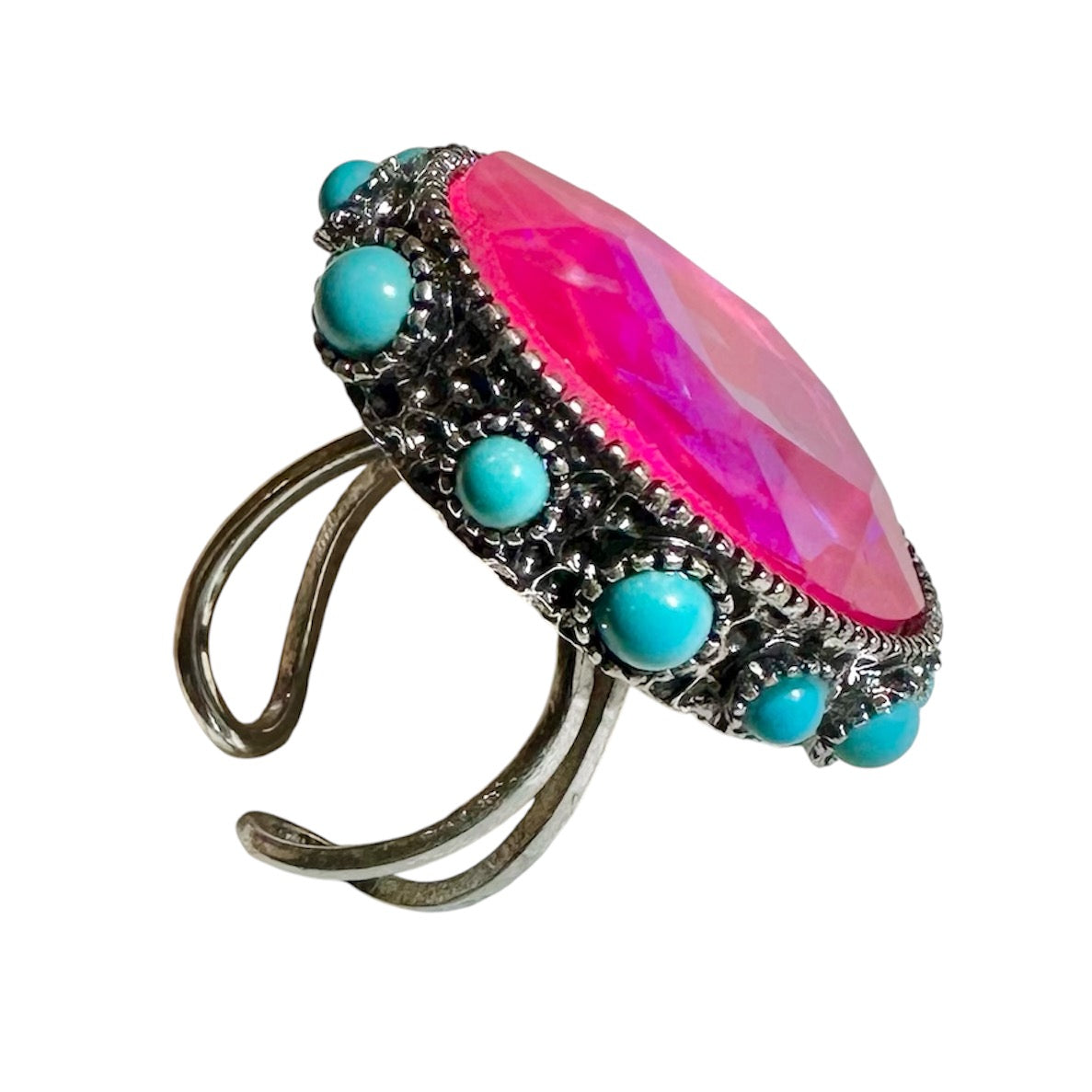 Hot Pink Turquoise Oval Elastic Ring