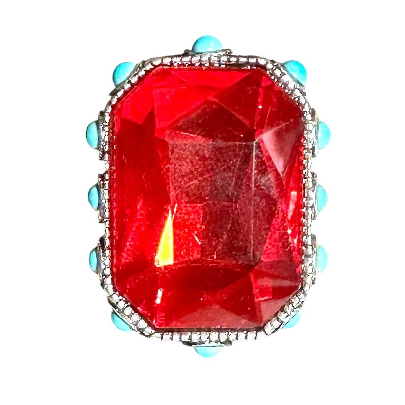 Red Turquoise Rec Elastic Ring