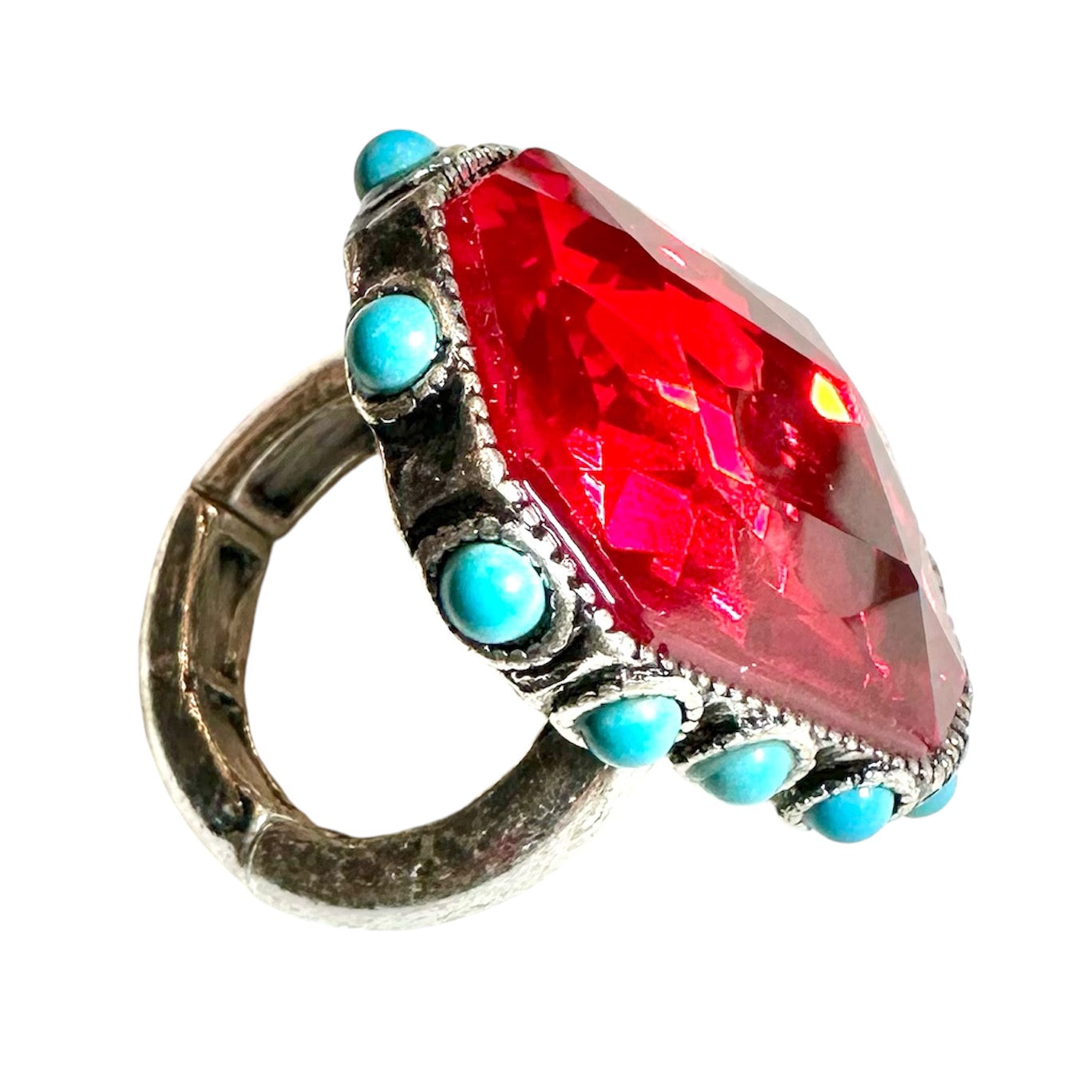 Red Turquoise Rec Elastic Ring