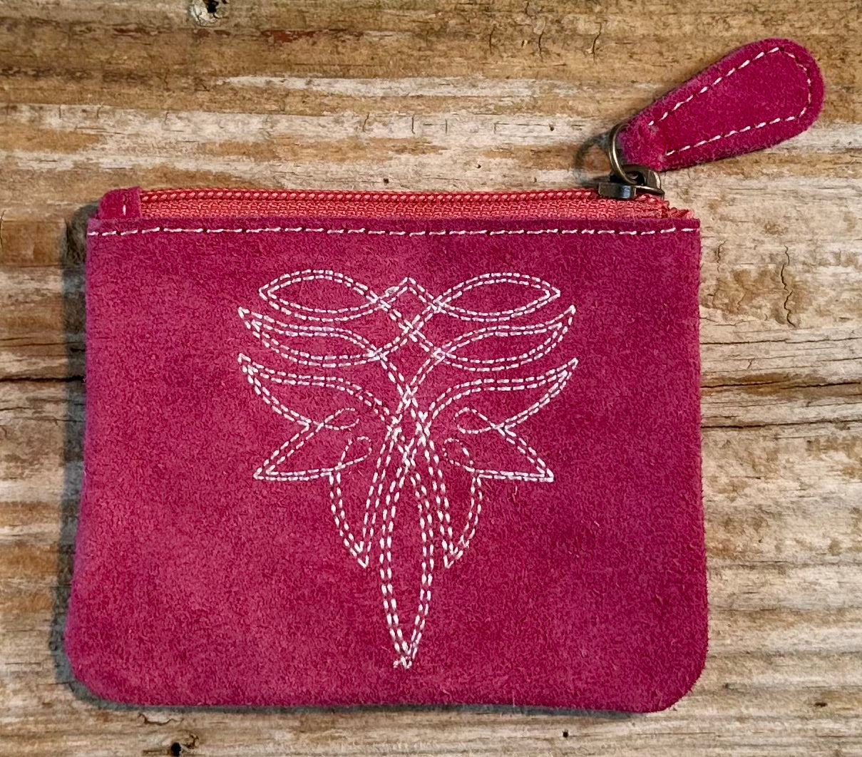 Pink Boot Stitch ID Mini Coin Purse