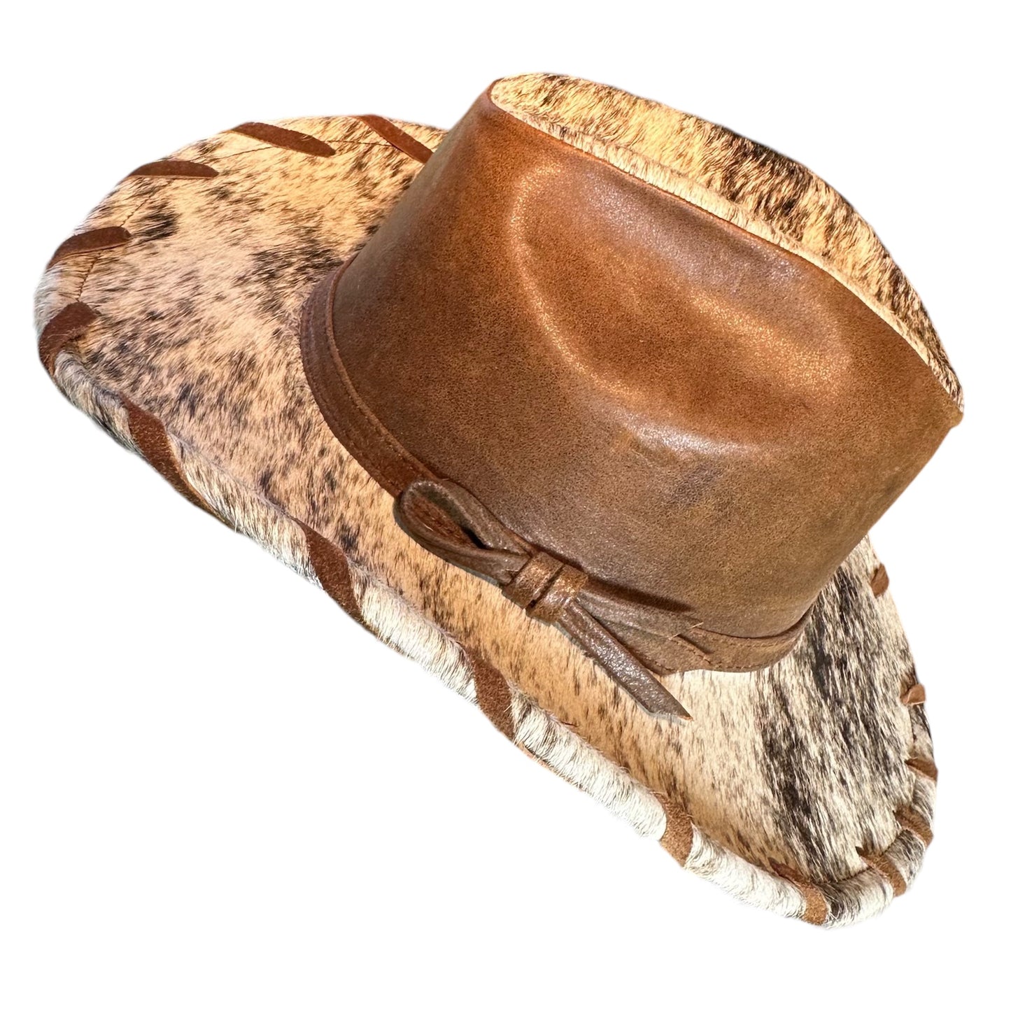 White and Tan Lace Leather Cowhide Hat