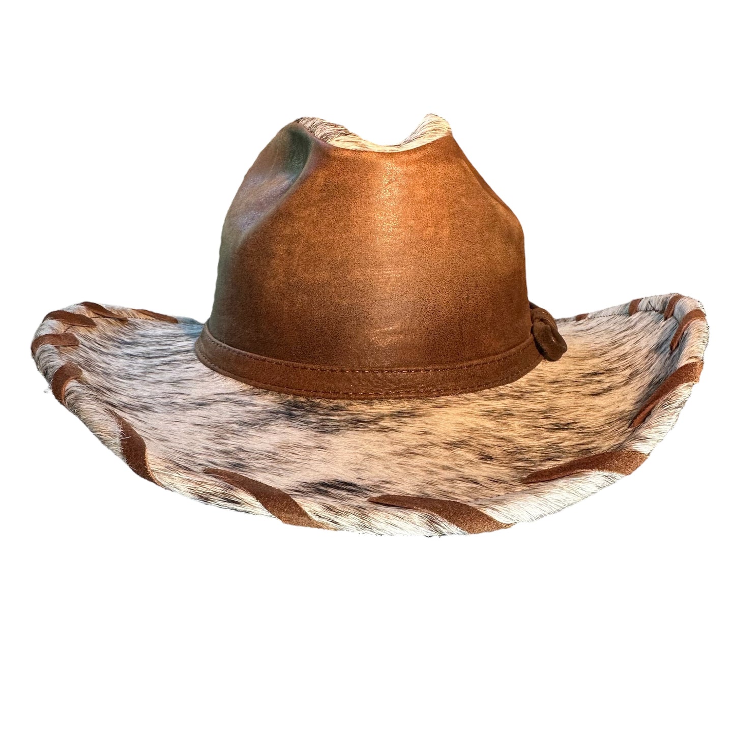 White and Tan Lace Leather Cowhide Hat