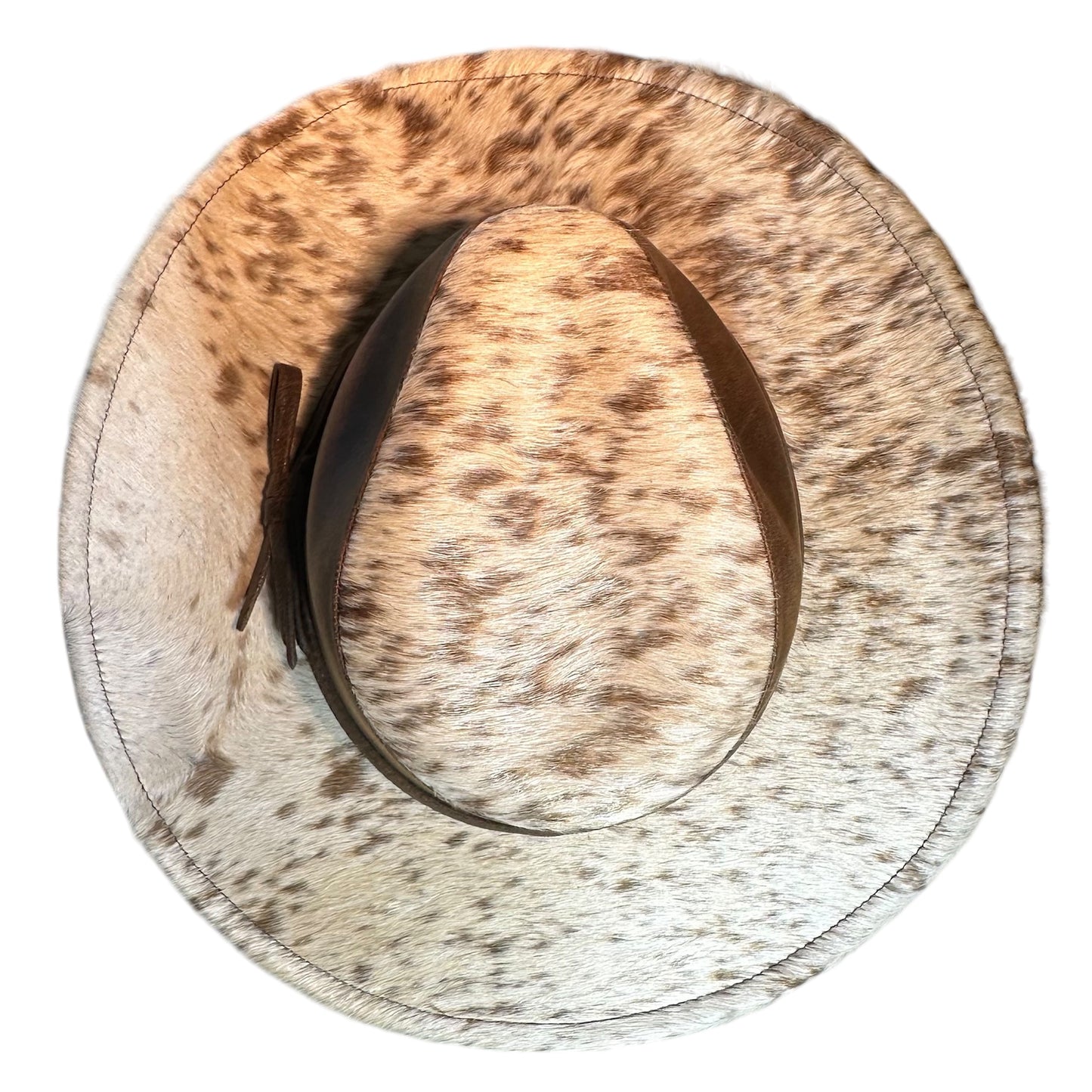 White and Tan Speckled Leather Cowhide Hat