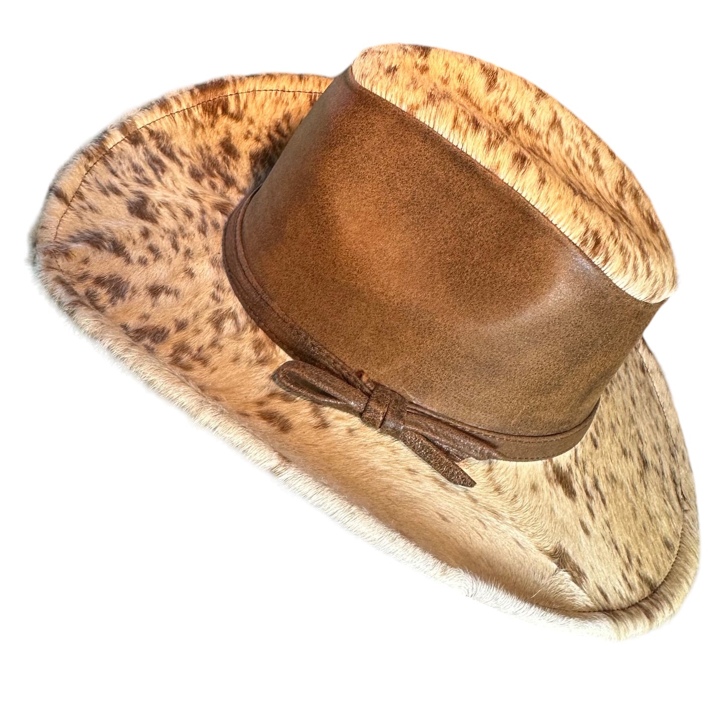 White and Tan Speckled Leather Cowhide Hat