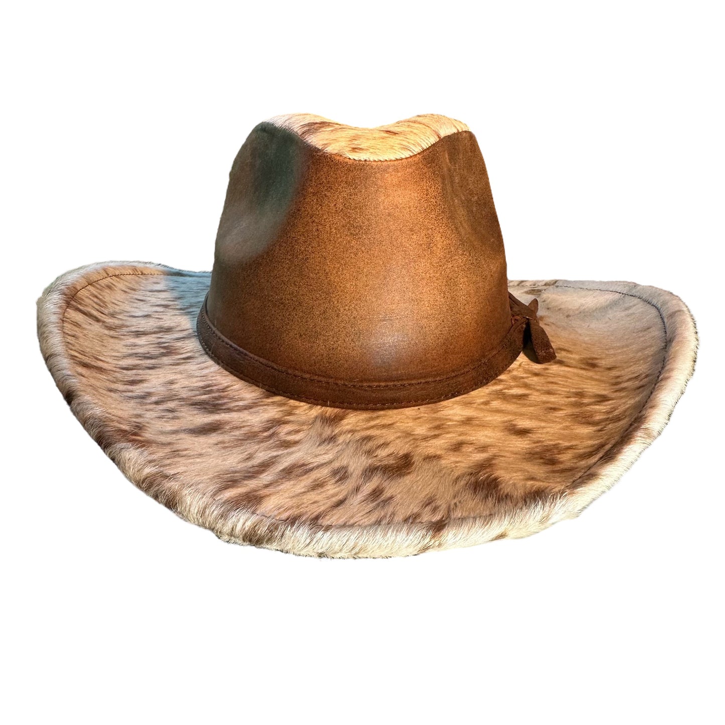 White and Tan Speckled Leather Cowhide Hat