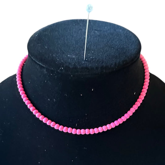 Short Neon Pink Bead Necklace