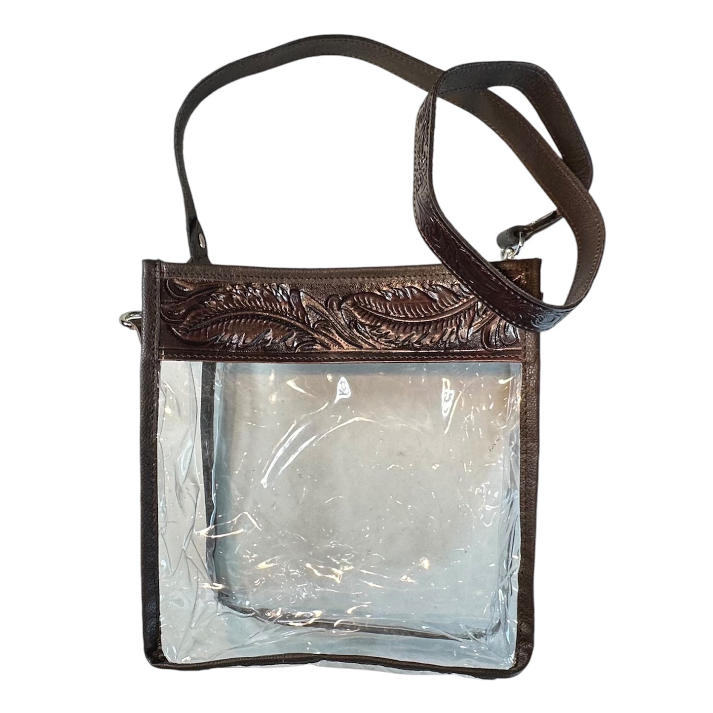 Dark Tan Tooled Clear Purse