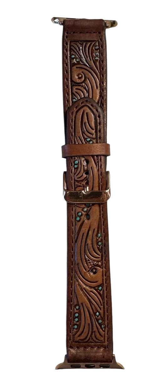 Blue Dot Tooled Leather 45mm Apple iWatch Band