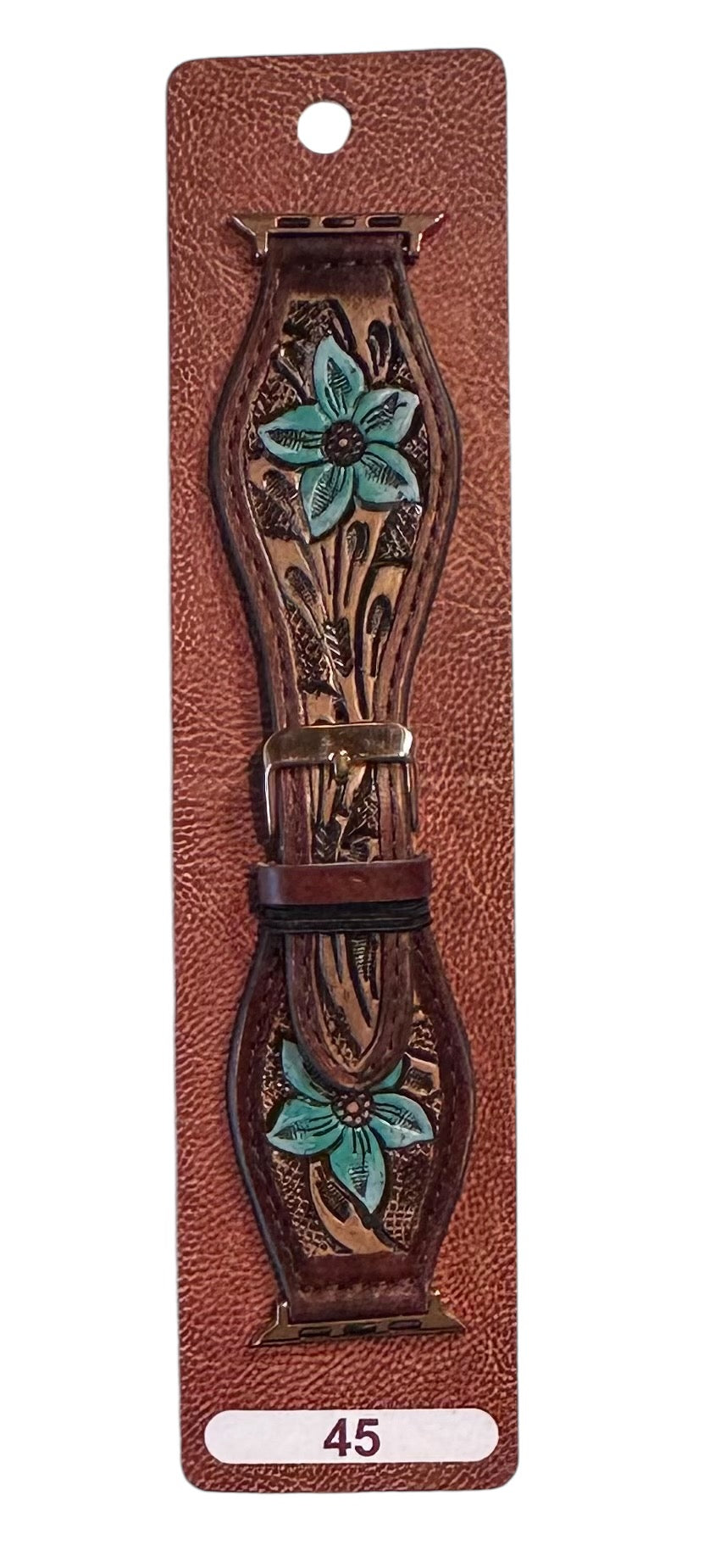 Blue Flower Tooled Leather 45mm Apple iWatch Band