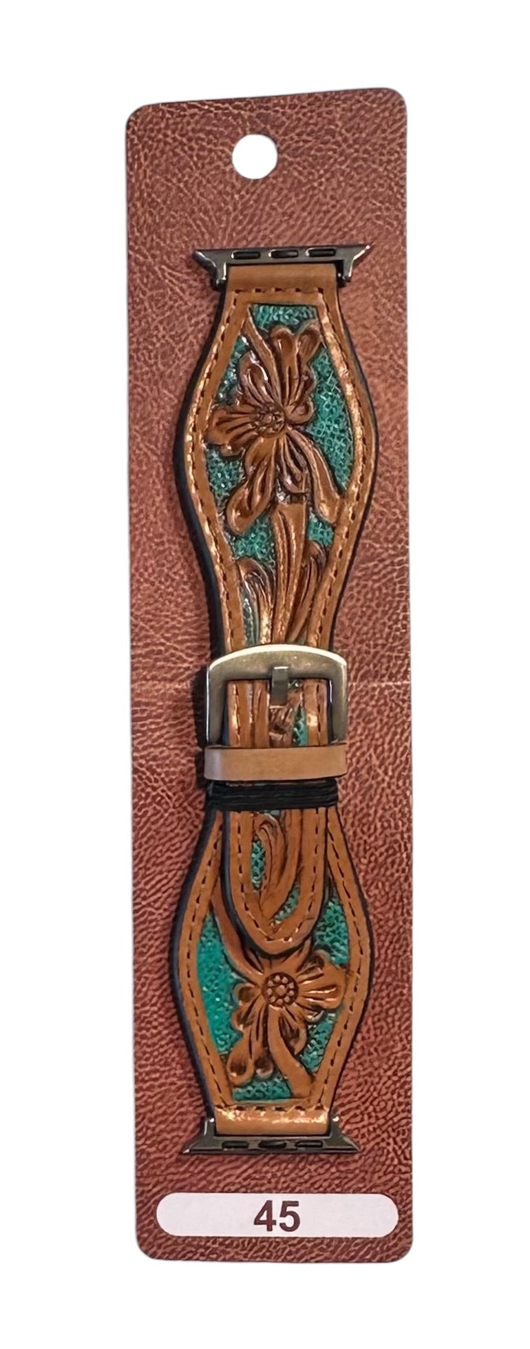 Flower Tooled Leather 45mm Apple iWatch Band