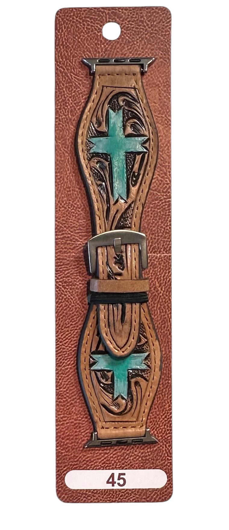 Cross Tooled Leather 45mm Apple iWatch Band