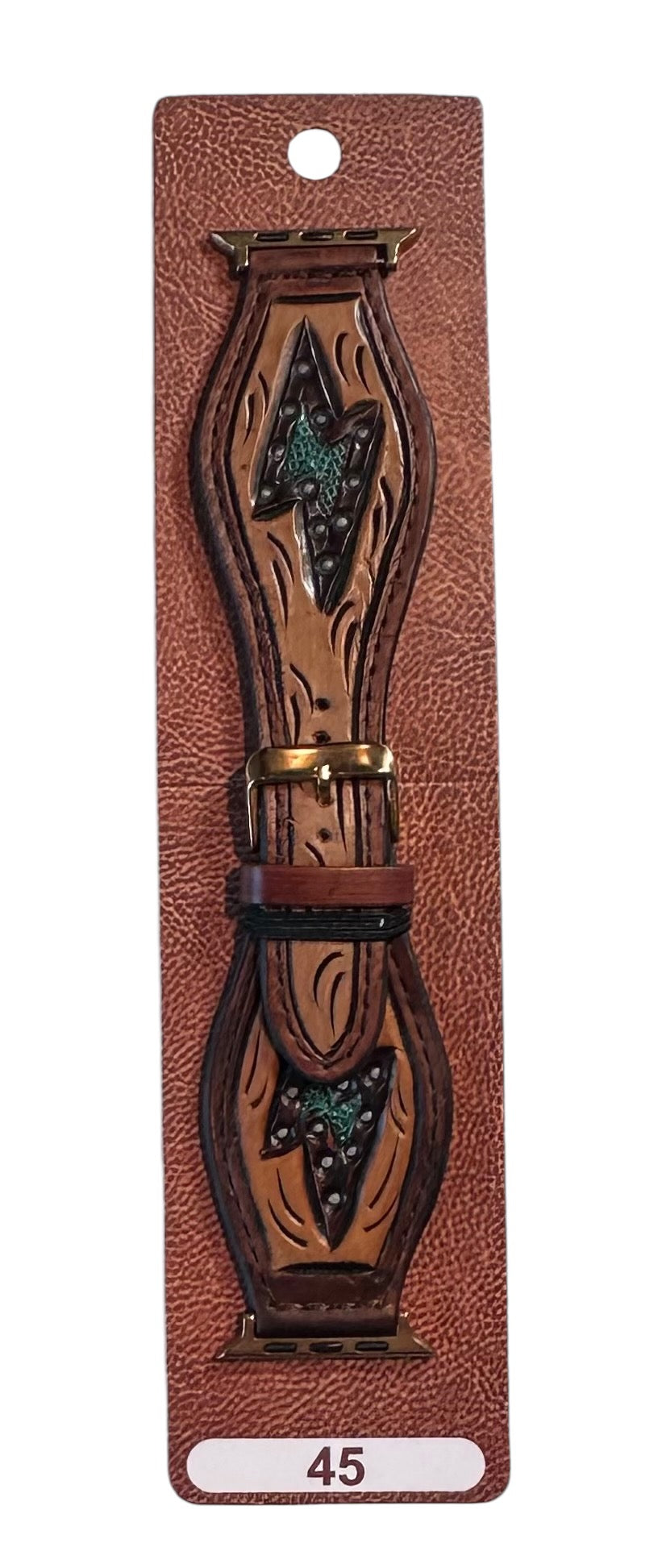 Lightning Bolt Tooled Leather 45mm Apple iWatch Band