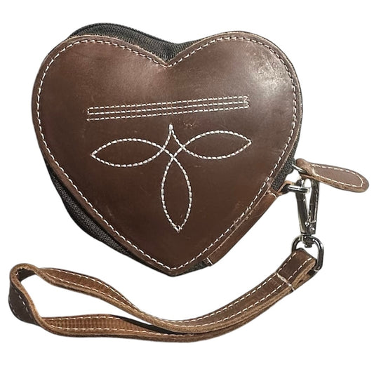 Lt. Brown Boot Stitch Heart Purse