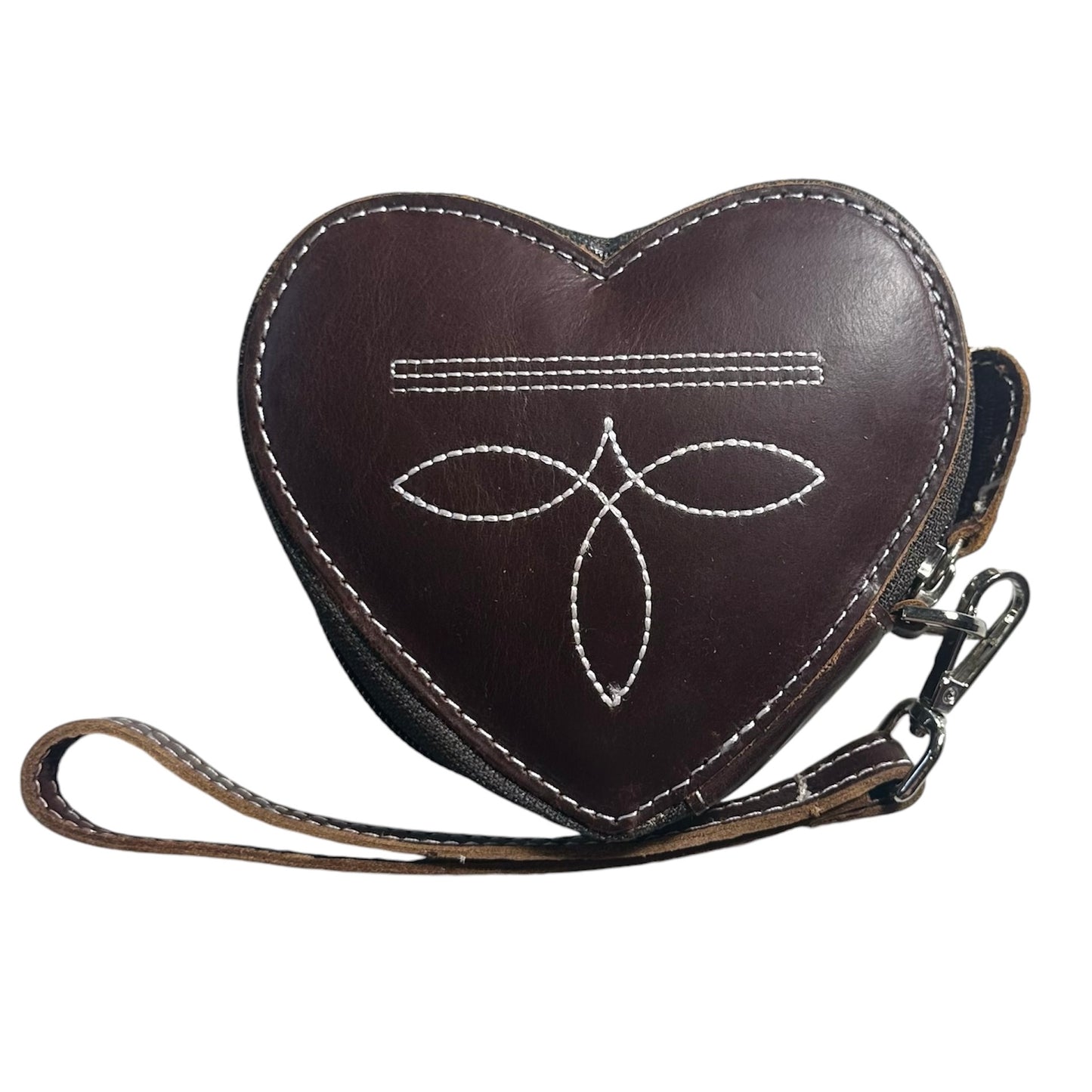 Dark Brown Boot Stitch Heart Purse