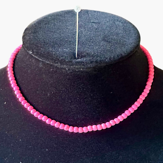 Short Hot Pink Bead Necklace