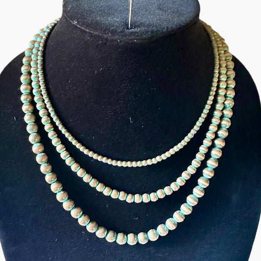 Three Strand Green Brass Navajo Bead Necklace