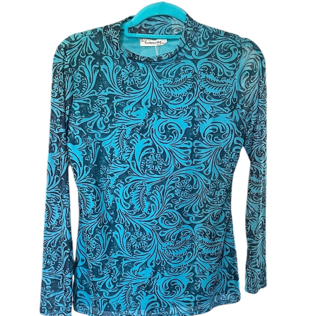 Turquoise Tooled Mesh Shirt with Black Shell