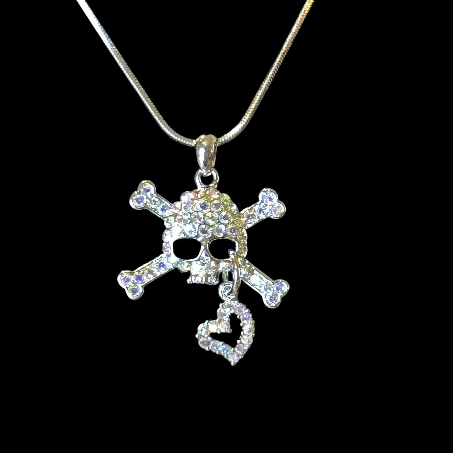 Skull and Cross Bones Heart Necklace