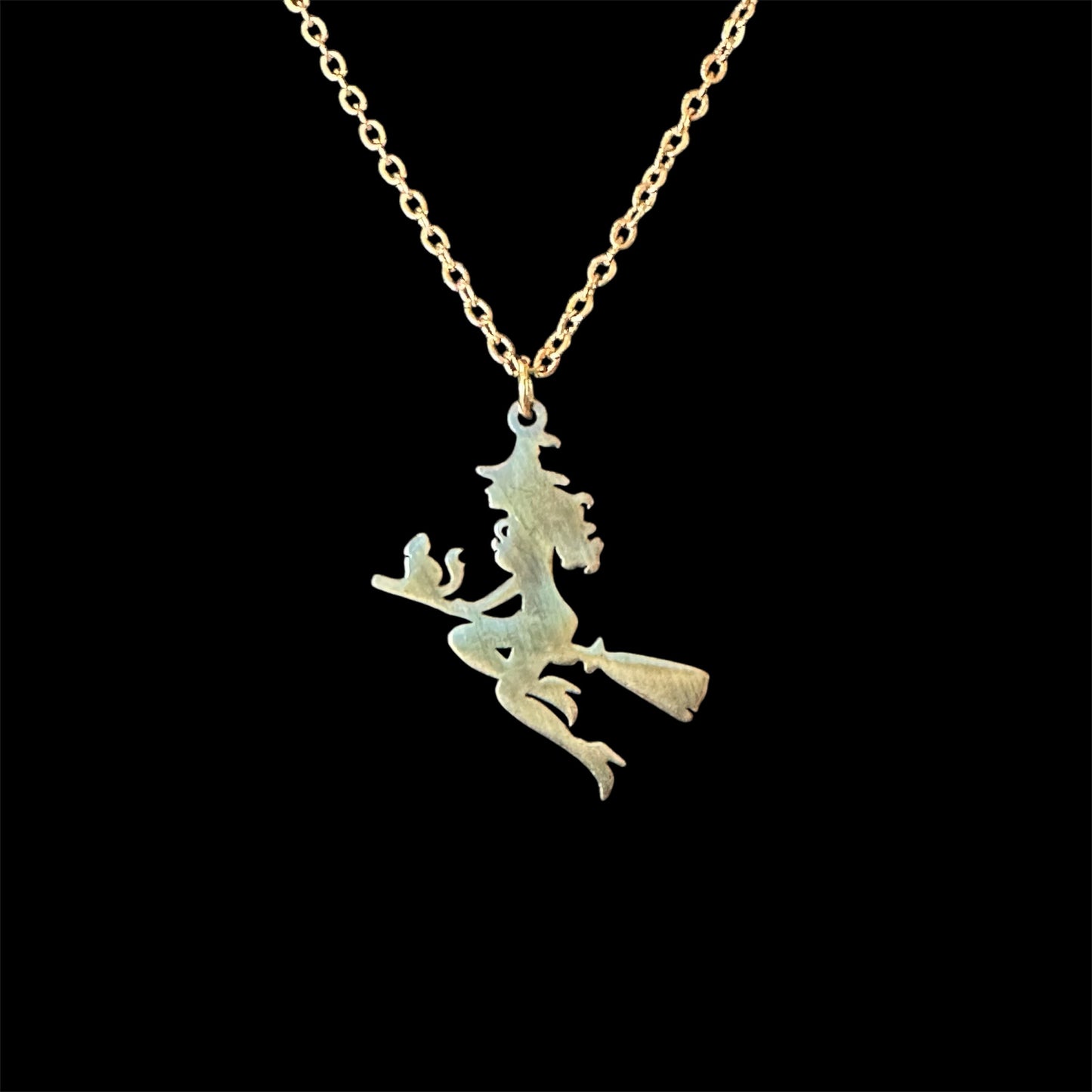 Gold Flying Witch Necklace