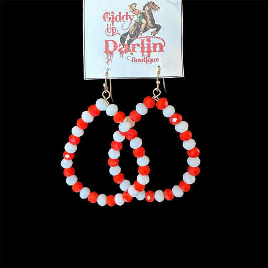 Orange and White Bead Loop Earrings