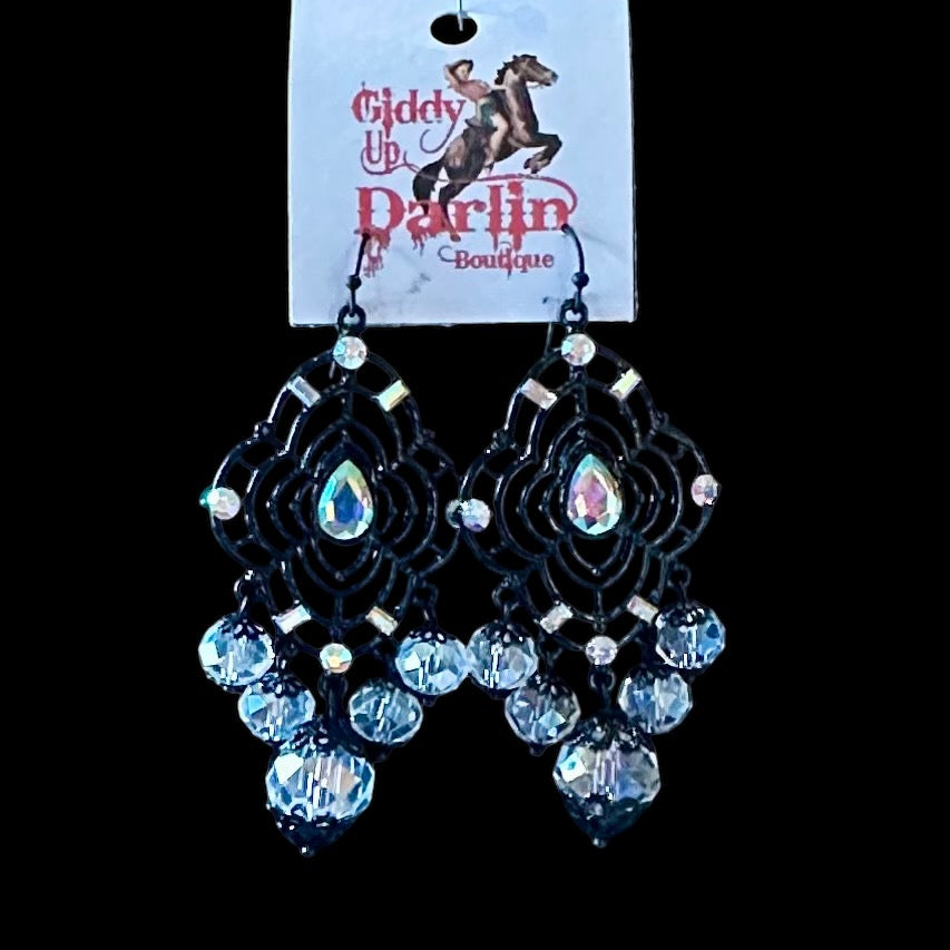 Black Iridescent Chandelier Earrings