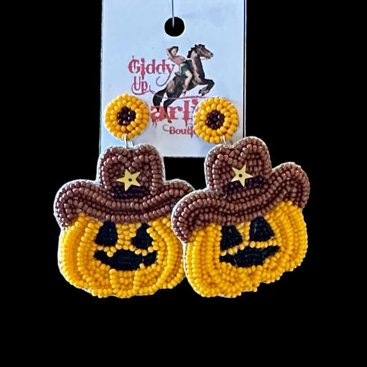 Beaded Cowboy Pumpkin Stud Earrings