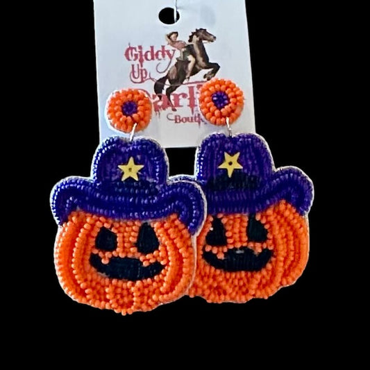 Purple Bead Cowboy Pumpkin Stud Earrings