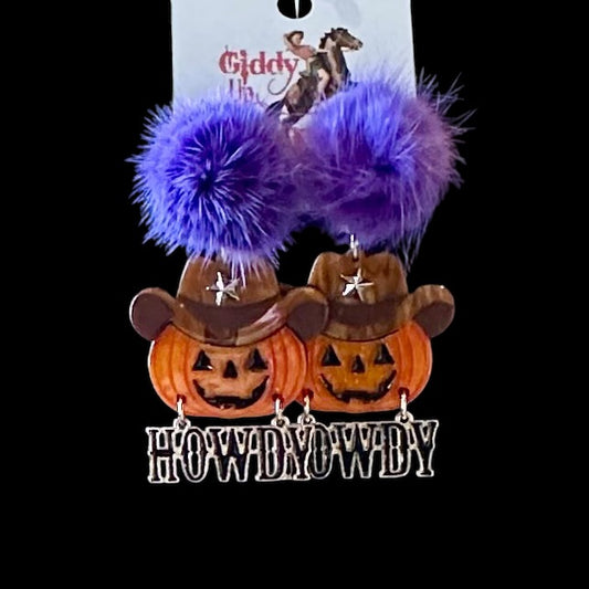 Purple Puff Cowboy Pumpkin Stud Earrings